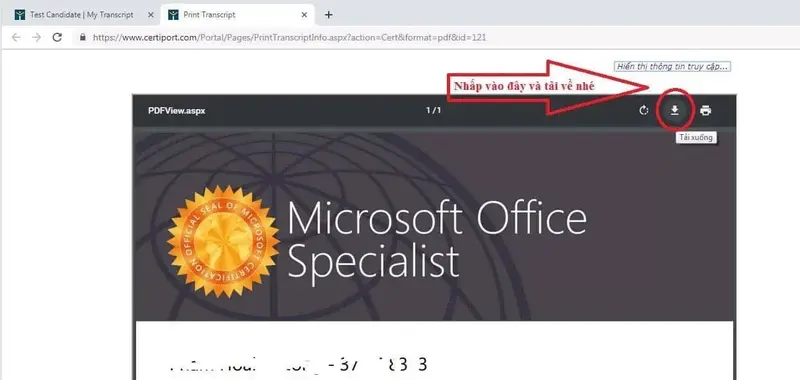 2. Các bước tải chứng chỉ MOS Online