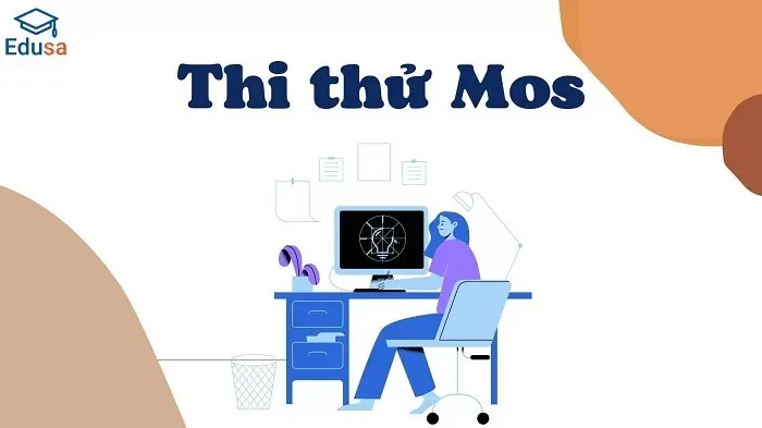 Thi thử Mos tại Edusa, hình ảnh một người đang làm bài kiểm tra trên máy tính