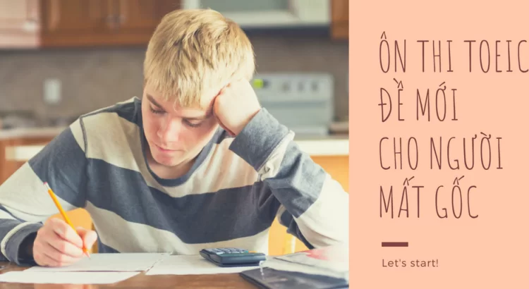 Người đang chăm chỉ ôn luyện TOEIC tại nhà với sách vở và máy tính, hướng dẫn cho người mất gốc