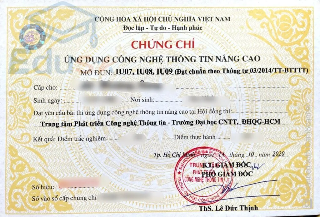 Bằng công nghệ thông tin nâng cao đơn giản-dễ thi