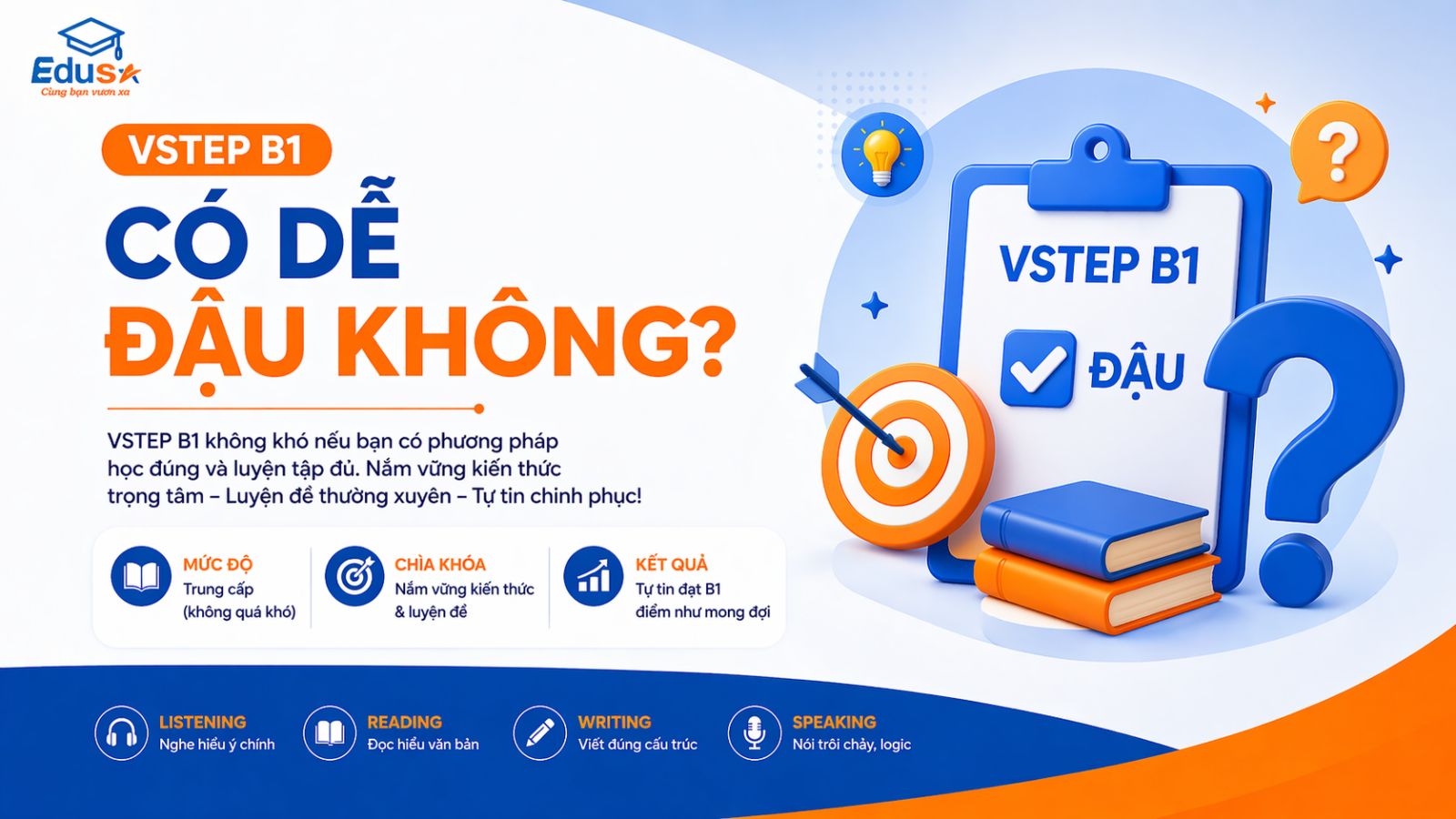 Hướng dẫn chi tiết cách học VSTEP hiệu quả và lộ trình cam kết đầu ra tại trung tâm ngoại ngữ EDUSA.