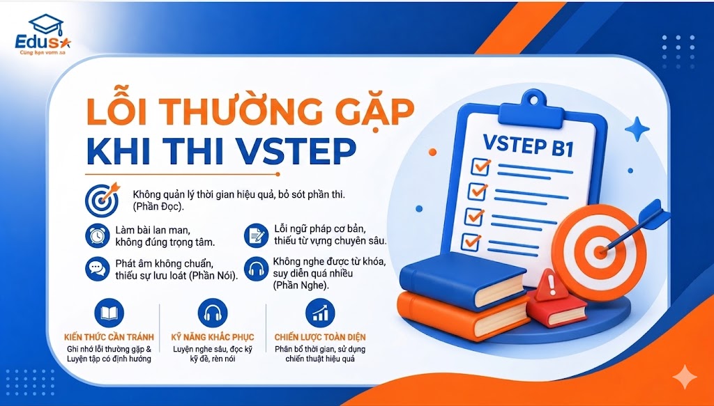 Danh sách các lỗi thường gặp khi thi VSTEP và giải pháp khắc phục giúp học viên tự tin đạt chứng chỉ tại EDUSA.