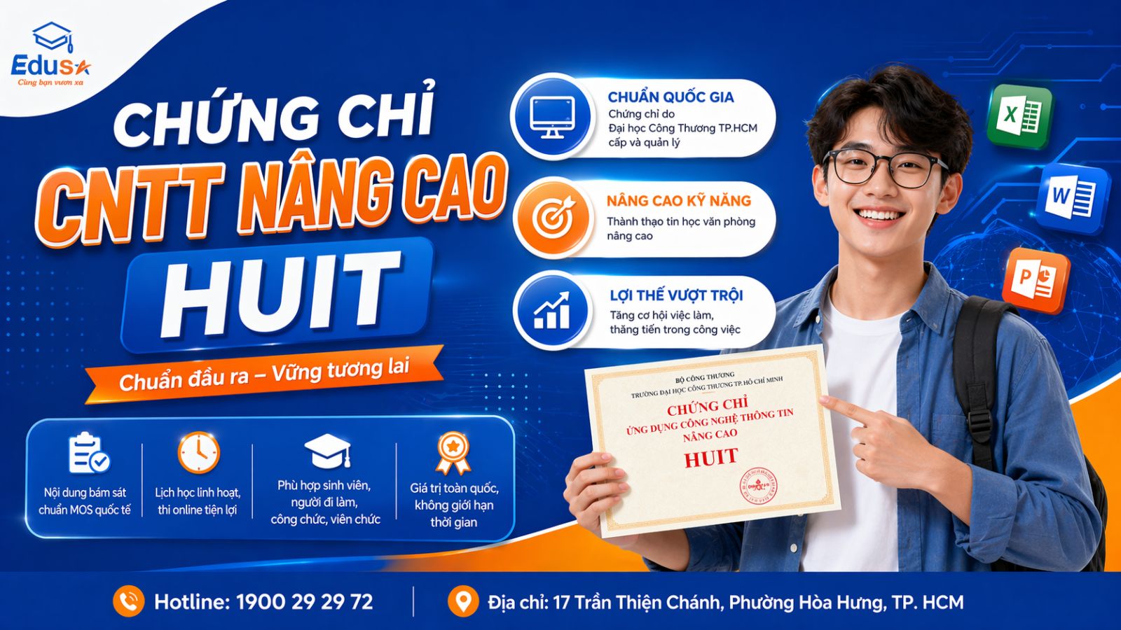 Chứng chỉ ứng dụng Công nghệ thông tin nâng cao HUIT và lợi ích bứt phá sự nghiệp.