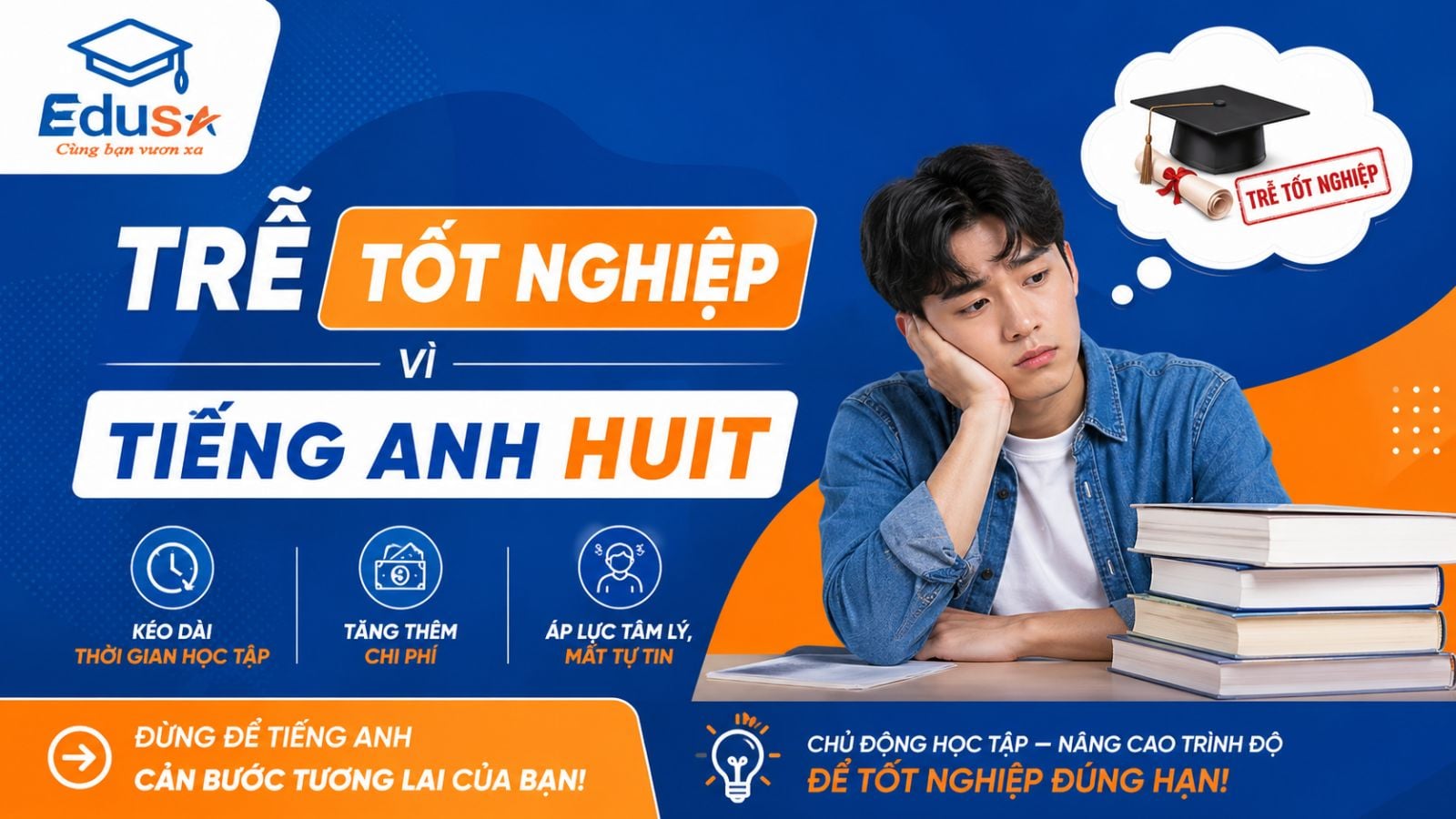 Những hệ lụy khi chậm trễ tốt nghiệp do chưa đạt chứng chỉ tiếng Anh HUIT như tăng chi phí và áp lực tâm lý.