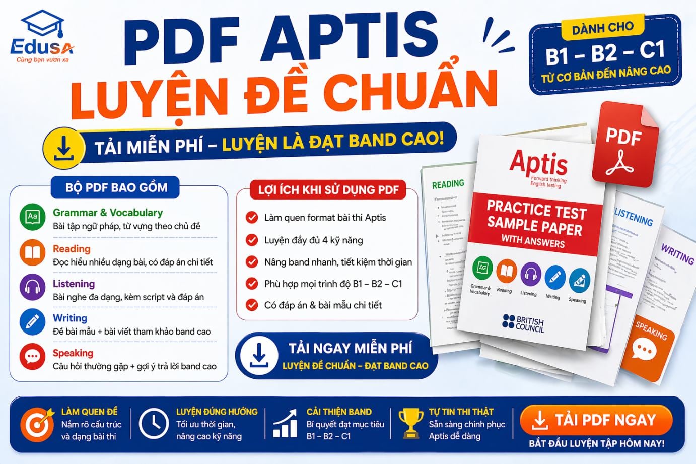 file pdf aptis luyện đề chuẩn gồm reading listening writing speaking có đáp án