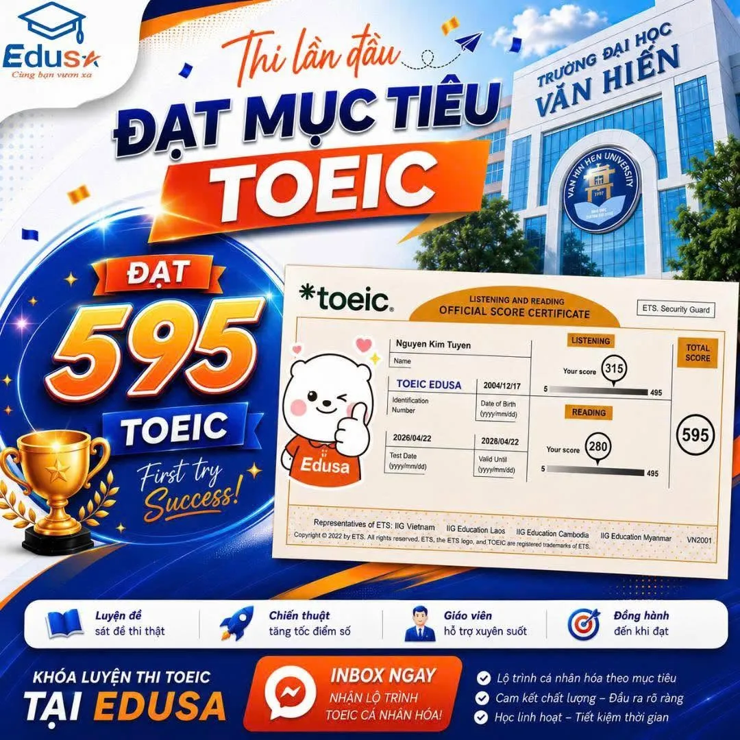 Bảng điểm TOEIC Listening and Reading 595 của học viên Nguyễn Kim Tuyến tại EDUSA