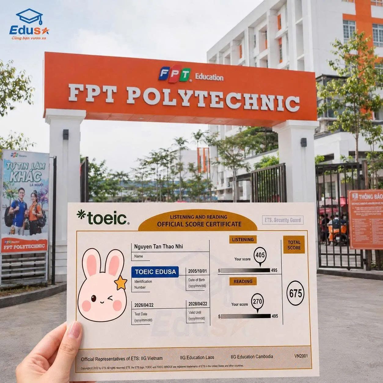 Bảng vàng EDUSA học viên Thảo Nhi đạt TOEIC 675