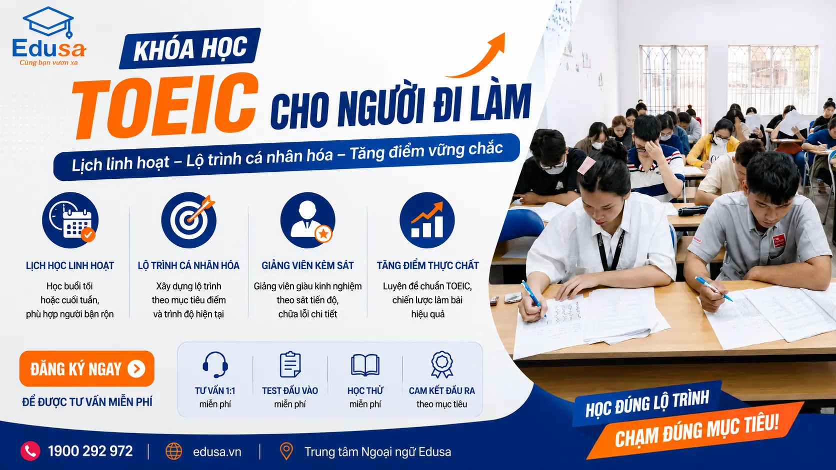 Banner khóa học TOEIC dành cho người đi làm tại trung tâm EDUSA
