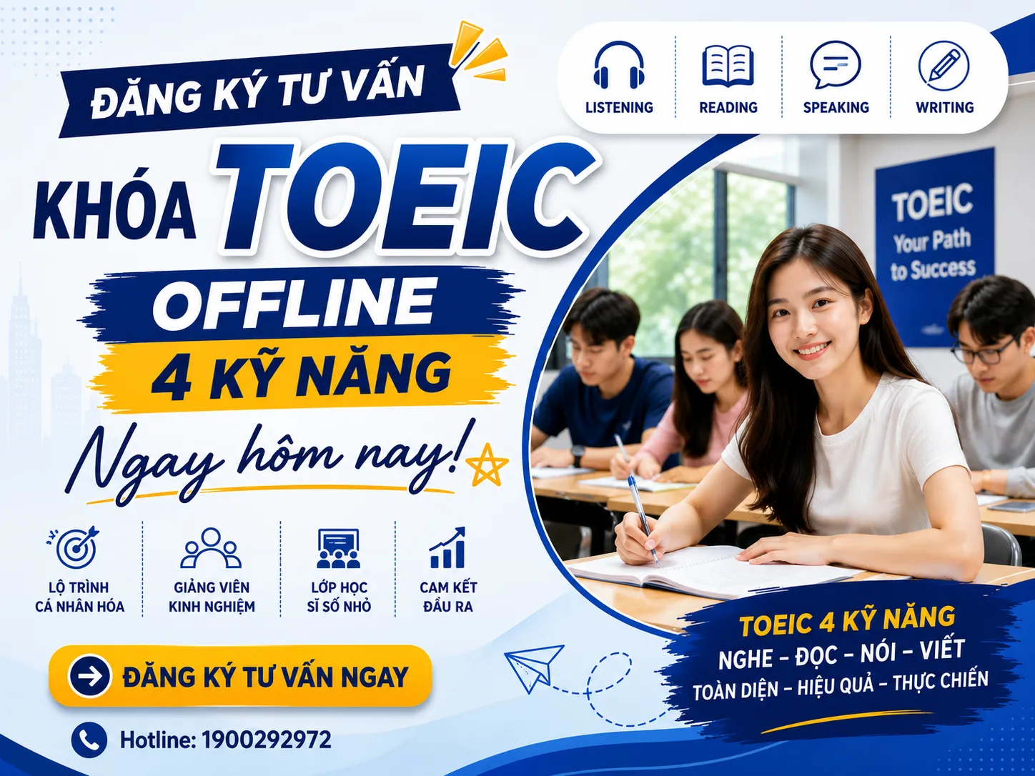 Banner kêu gọi đăng ký tư vấn khóa TOEIC Offline tại EDUSA