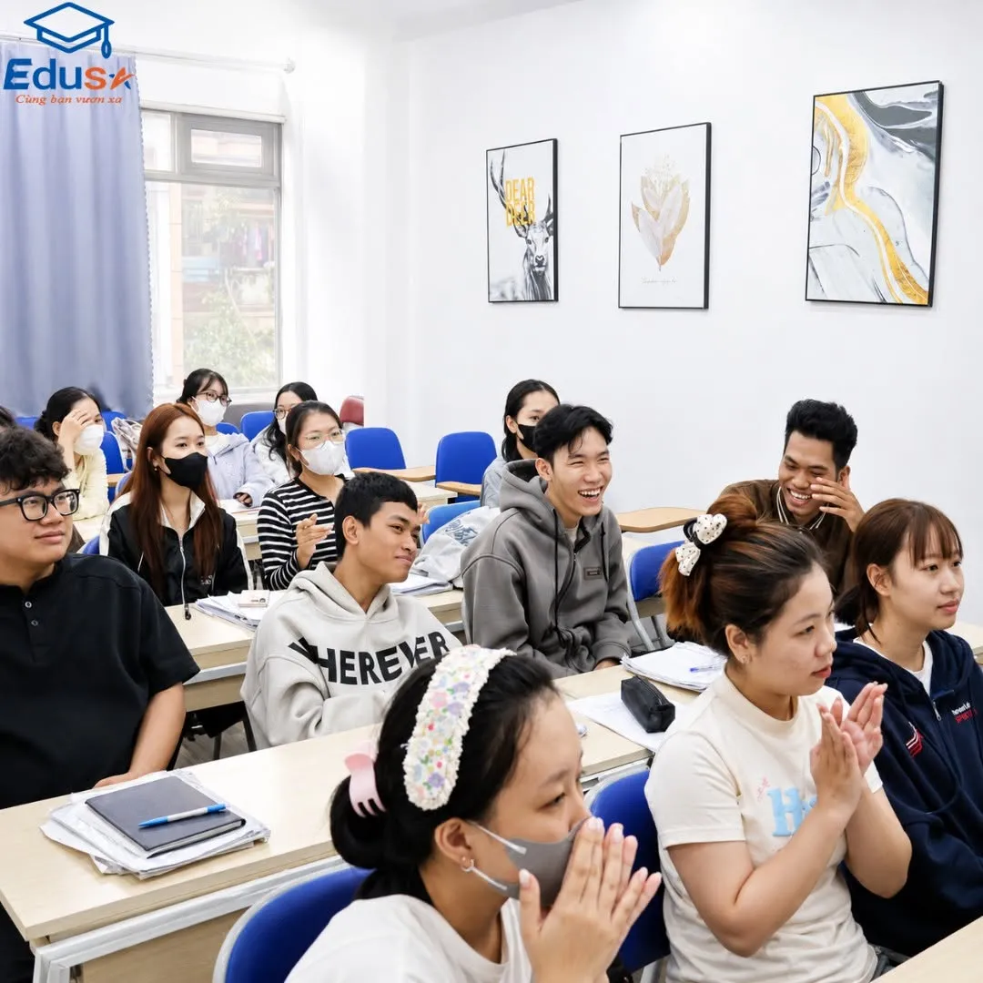 Học viên đi làm học TOEIC trong lớp tại trung tâm EDUSA