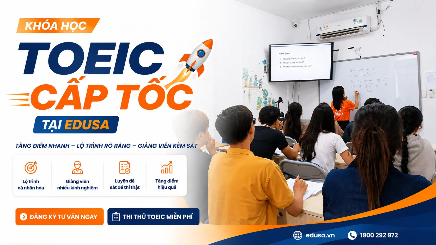 Banner khóa học TOEIC cấp tốc tại trung tâm EDUSA