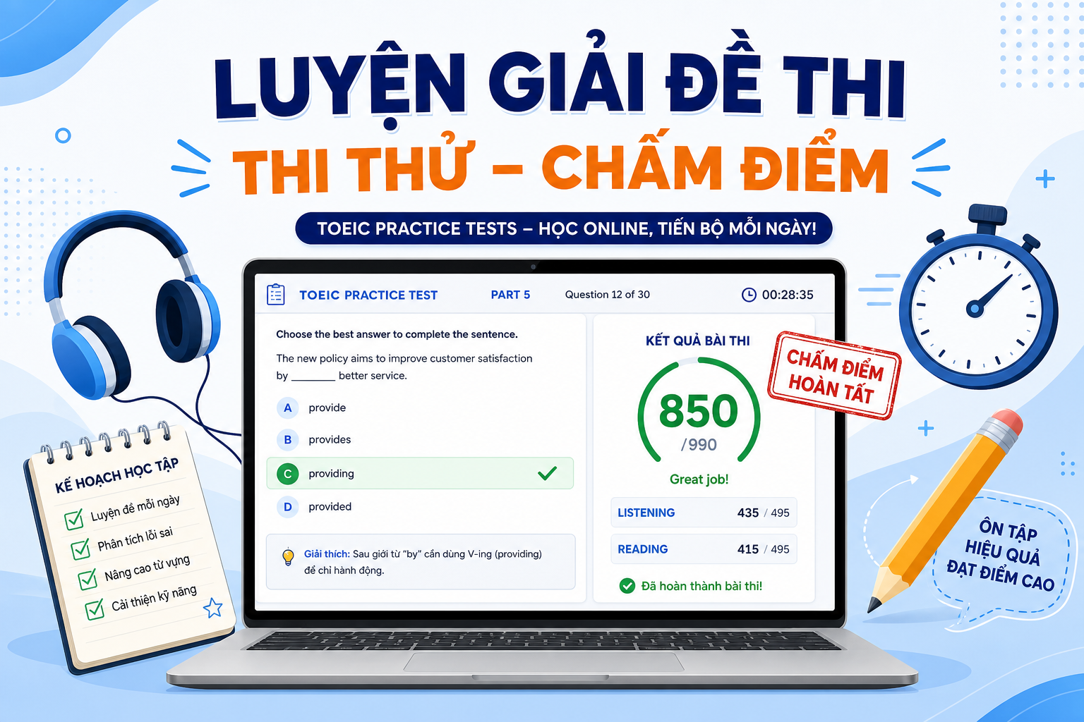 Luyện giải đề thi – Thi thử – Chấm điểm
