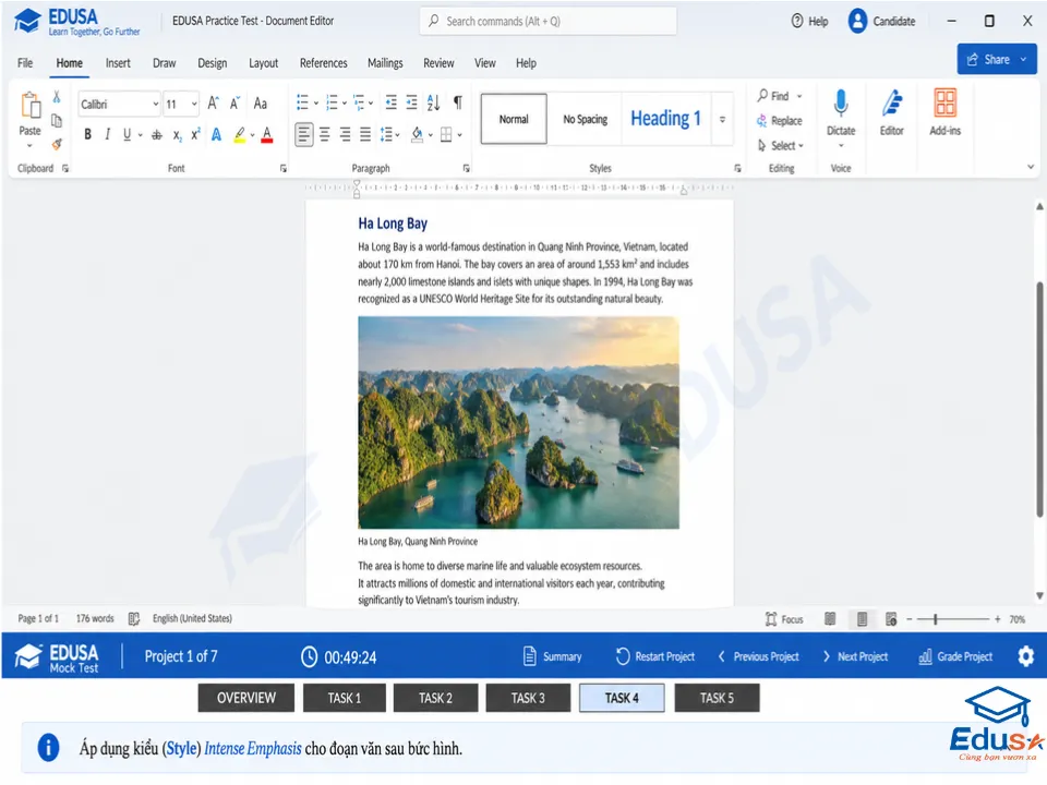 Giao diện phần mềm luyện thi MOS tại EDUSA