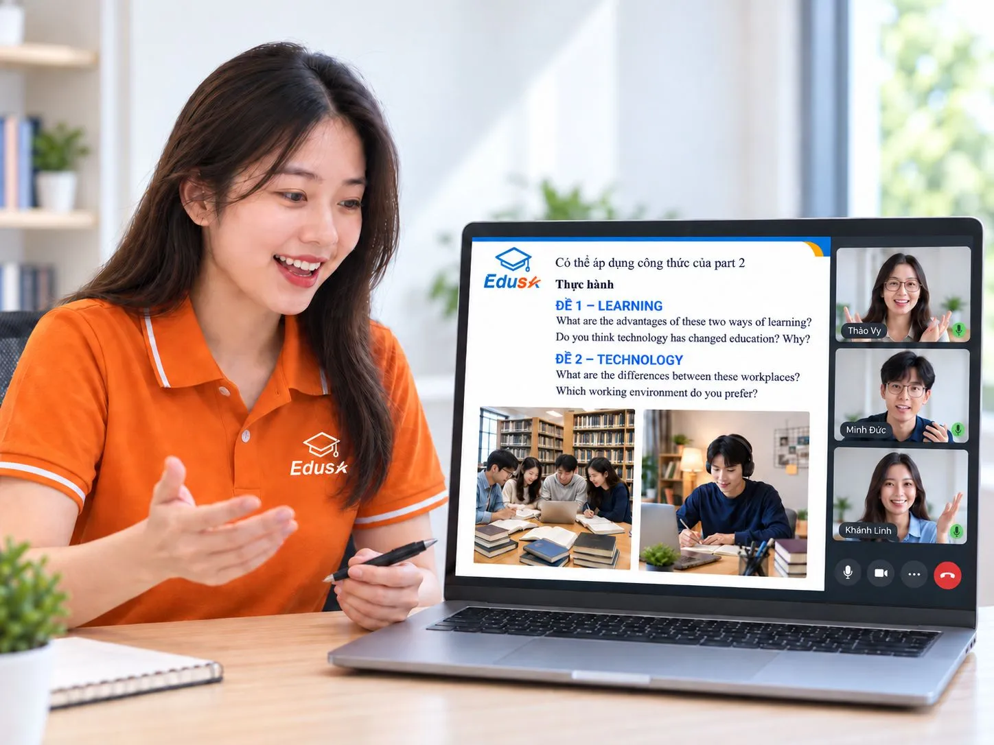 Giáo viên EDUSA hướng dẫn học viên luyện Speaking Aptis online qua lớp học trực tuyến